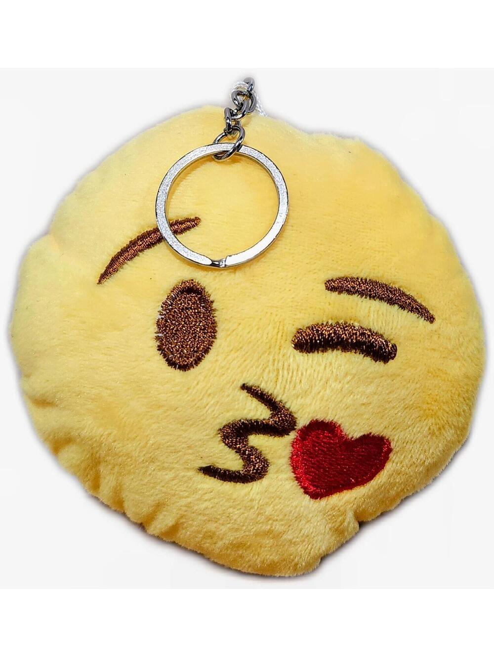 Plush Winking Kiss Emoji Keychain - Yellow